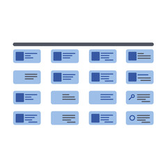 Organized Grid of Information Cards with Icons and Horizontal Lines.