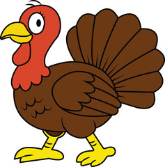 Cute Cartoon Turkey Bird Character for Thanksgiving Vector Illustration Design