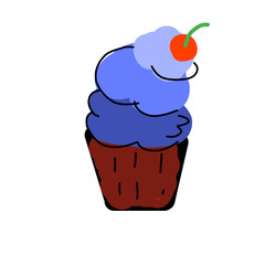 Cute Blue Cupcake Doodle with Cherry Topping