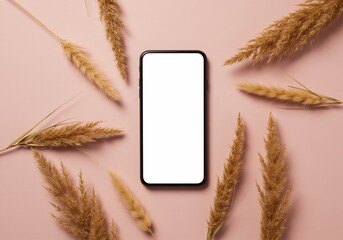 Minimalist Smartphone Mockup with Dried Pampas Grass