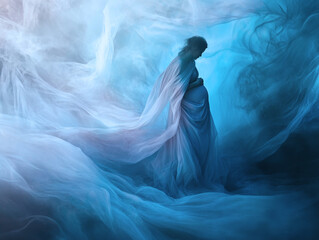 waving lines texture background illustration for web design banner. Abstract fluid waves of fog or smoke with soft glowing light. silhouette of pregnant woman against an abstract backdrop	