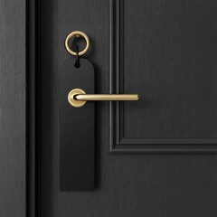 Obraz premium 3D door hanger mockup shown on a black door, ideal for room signage design.