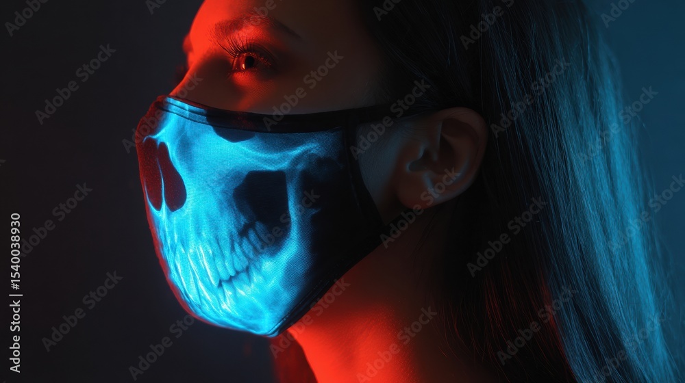Aufkleber screaming shadow contrasts with calm face mask in an eerie and intriguing display of emotion and lig
