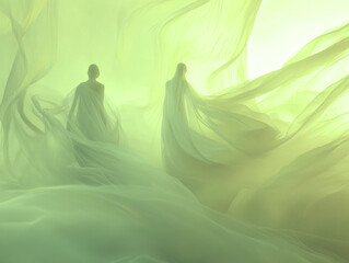 waving lines texture background illustration for web design banner. Abstract fluid waves of fog or smoke with soft glowing light. silhouette of couple against an abstract backdrop	