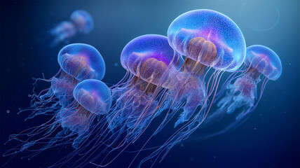 Naklejka premium 漆黒に揺れる深海発光クラゲの舞