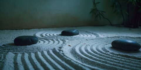 Serene Zen Garden with Raked Sand and Stones