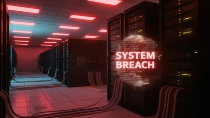 Server room with system breach hologram cybersecurity concept illustration digital technology concept modern graphic design - Powered by Adobe