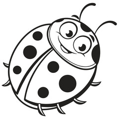 Obraz premium A cartoon ladybug with large eyes and dots smiles innocently transparent background