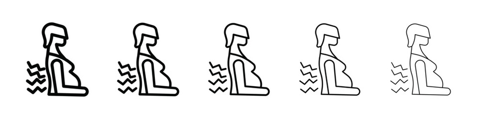 Pregnant woman backache icon isolated vector on white background set