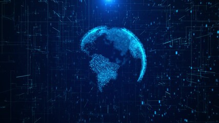 Digital earth hologram rotating 3d animation Global network connection concepts. Social future digital technology. Futuristic Digital Globe HUD Earth Binary Code, Glowing Circuits Global Network 3D 4K - Powered by Adobe
