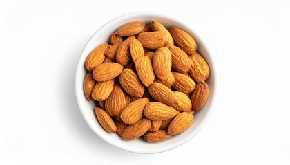 almonds in bowl on white background