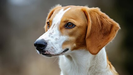 A close-up shot of a dog's face, blurred background.