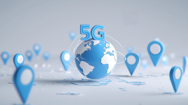 3D rendering of 5G icon floating on the mini globe model isolated on light background. Network connections, Innovation and technology, Global network and communication technology concept
