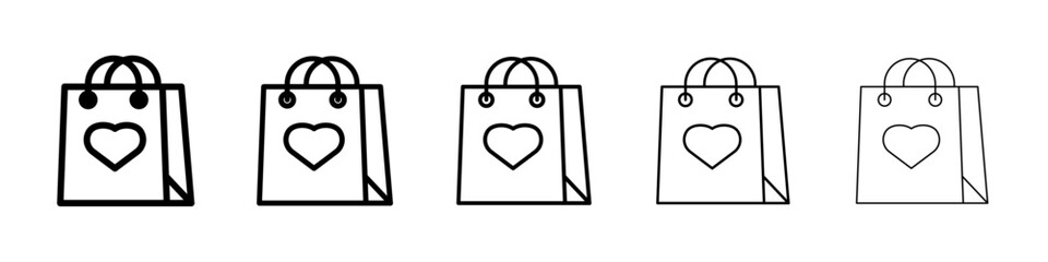 Shopping bag with heart icon isolated vector on white background set