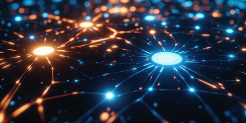 Neural Network Connections - A vast web of interconnected, glowing nodes forming a neural network. Each node pulses with vibrant