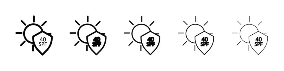 Sun protection factor 40 icon isolated vector on white background set
