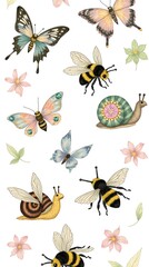 Fototapeta premium Whimsical Insect and Floral Pattern