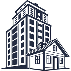 Apartment building and small house illustration
