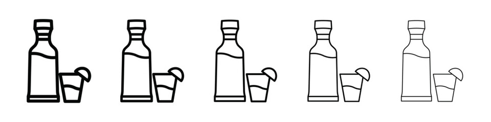 Tequila bottle and glass icon isolated vector on white background set