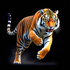 Fototapeta premium Running Tiger on Black Background