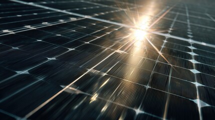Dynamic Close-Up of Solar Panel Surface with Intense Sun Reflection