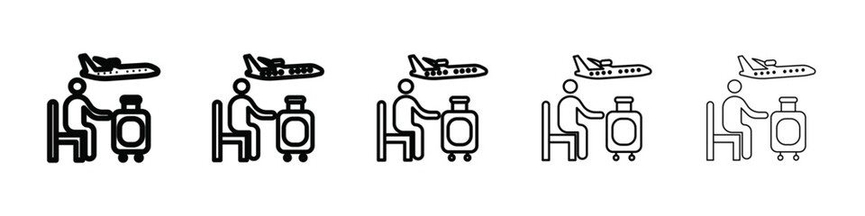 Traveler sitting in the airport lounge icon isolated vector on white background set