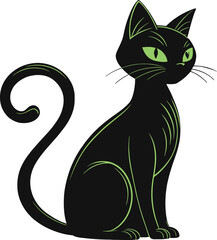 Elegant black cat with green eyes halloween design