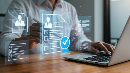 Recruitment and candidate selection process showcasing HR professionals using digital tools to evaluate talent and identify career opportunities, ensuring workforce success and organizational growth. - Powered by Adobe