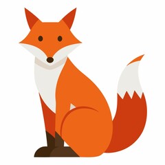 Cute cartoon fox sitting isolated on white background