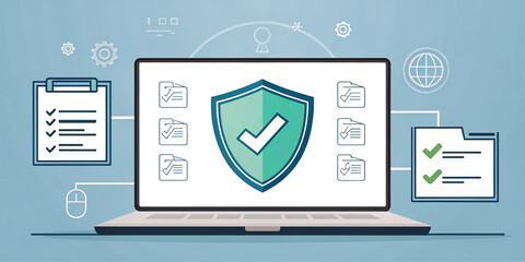 Detailed Cybersecurity Compliance Concept Featuring Digital Shield and Security Elements