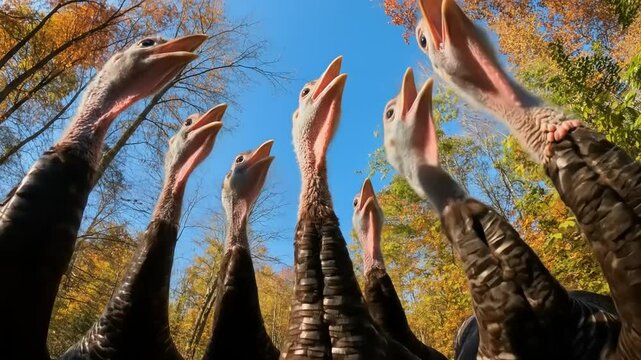 Baby Turkeys Autumn Woods.