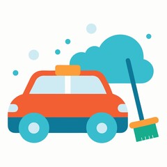 Car wash illustration brush and soap bubbles isolated on white background