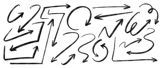 Set of hand-drawn arrows, circles and lines. Collection of hand drawn arrows on a transparent background. Arrow icons