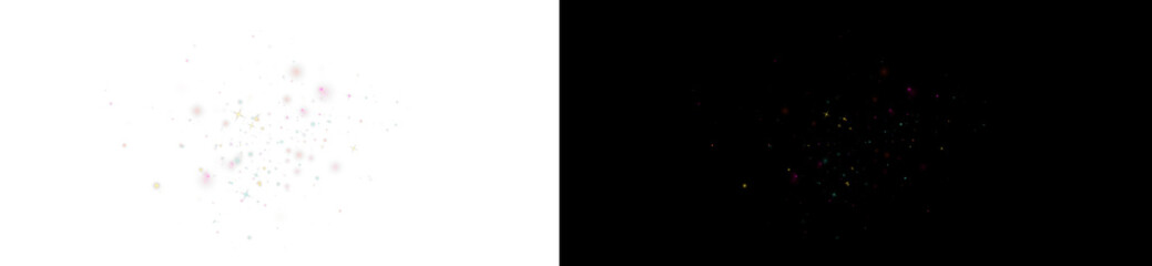Glowing sparkles effect. Transparent background with golden glitter, magic dust, and festive...