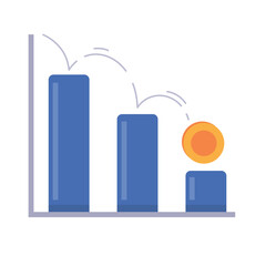 Minimalist Vector Illustration of a Declining Bar Chart with Bouncing Coin Indicating Economic Downturn