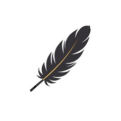 Elegant Black Feather with Golden Quill Vector Illustration on White Background, Symbol of Writing and Freedom