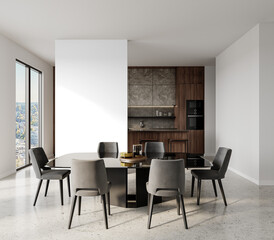 Minimalist living room mockup with white sofa and black wall– Transparent Wall Mockup with Realistic Shadows – 3D render