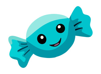 funny cartoon candy, A cute, smiling candy made of blue.