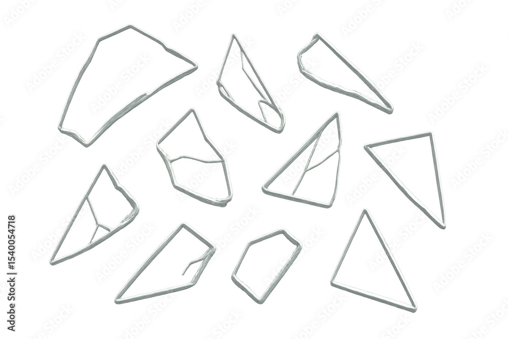 Aufkleber Metallic silver shards falling against a transparent background, creating a dynamic and abstract composition