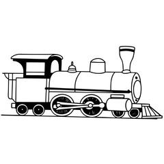 Vintage Steam Train Line Art Vector Illustration Isolated