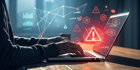 Dramatic Cybersecurity Warning Concept Featuring Hacker Hands on a Keyboard