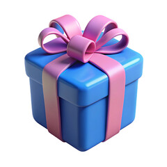 3d rendered blue gift box with pink ribbon and bow suitable for holiday celebrations