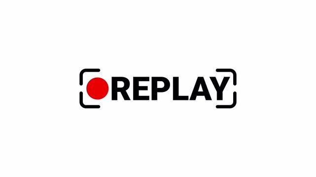 Replay Text Animation Black Color On Transparent Background. 4K Video