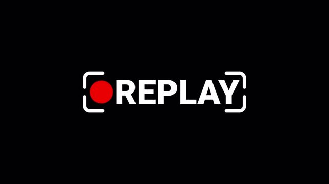 Replay Text Animation White Color On Transparent Background. 4k Video