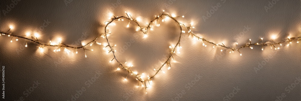 Poster Heart-shaped String of Lights Glowing Softly on a Neutral Wall Creating a Warm and Inviting Atmosphere Ideal for Romantic Settings
