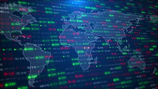 World map stock market crypto currency digital indicators, background Futuristic 3D graph chart analysis indicator graphic user interface, finance business investment big data digital technology AI - Powered by Adobe