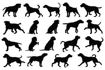 Bundle of Dog Silhouettes – Standing, Sitting, and Walking Poses on White background 