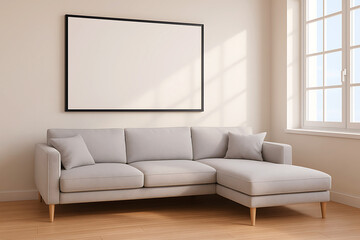 Modern light grey sectional sofa with blank canvas