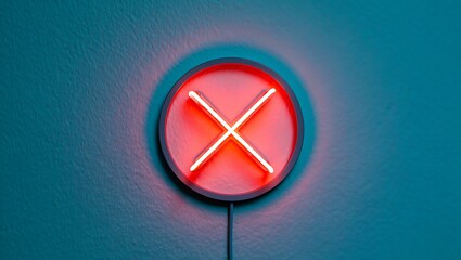 Red neon cross sign on teal wall background