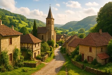 Fototapeta premium Charming village nestled in nature.